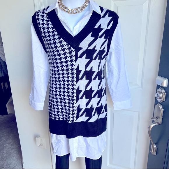 Fashion to Figure Black and White Houndstooth Sweater Vest with blouse - Picture 2 of 5